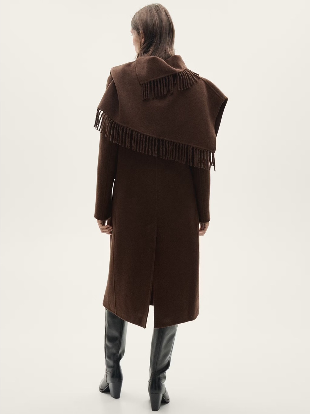 Mango WOOL COAT WITH FRINGED SCARF - Picture 9 of 11